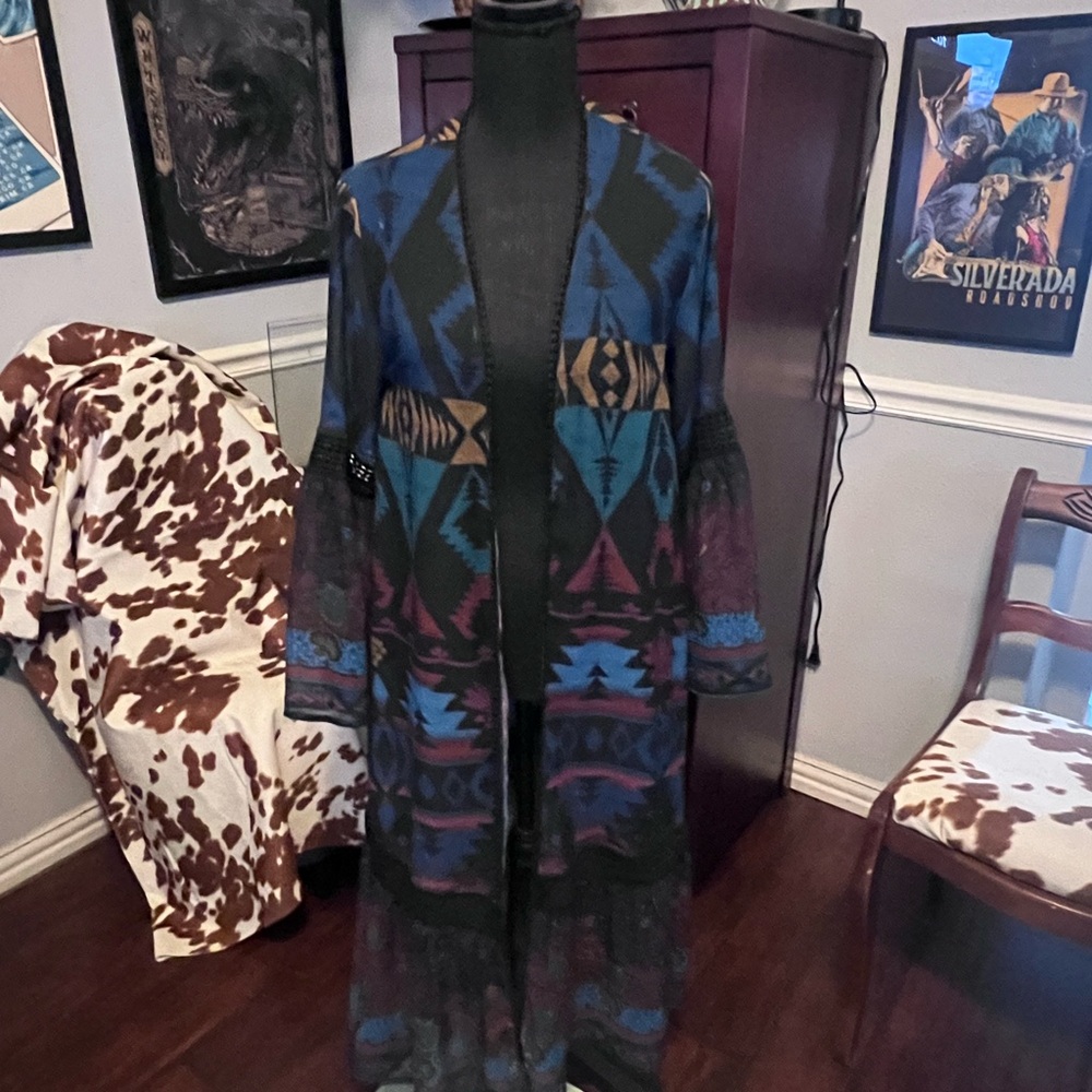 Women's Multicolor Patterned Long Kimino